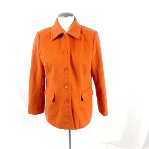 🧡 Compliments Burnt Orange Wool-Blend Coat – Tailored Button Front Jacket (M/L)
